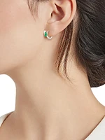 Serti Sur Vide 18K White Gold, Emerald & 0.28 TCW Diamond Single Huggie Hoop Earring - Left Or Right
