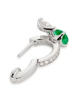 Serti Sur Vide 18K White Gold, Emerald & 0.28 TCW Diamond Single Huggie Hoop Earring - Left Or Right