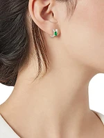 Serti Sur Vide 18K White Gold, Emerald & 0.28 TCW Diamond Single Huggie Hoop Earring - Left Or Right