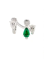 Serti Sur Vide 18K White Gold, Emerald & 0.28 TCW Diamond Single Huggie Hoop Earring - Left Or Right