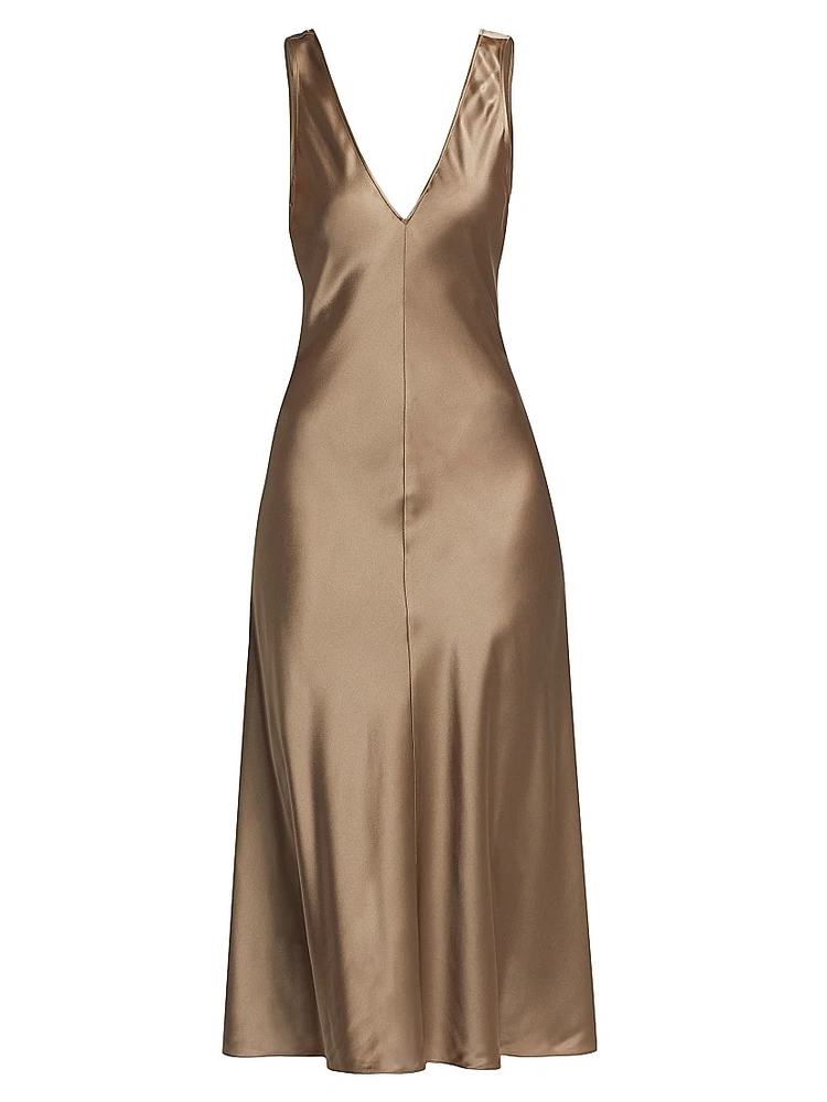 Savannah Silk Satin V-Neck Midi-Dress