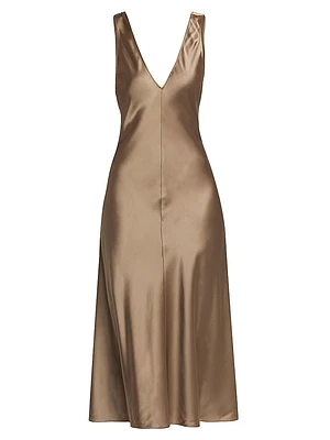 Savannah Silk Satin V-Neck Midi-Dress