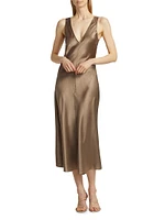 Savannah Silk Satin V-Neck Midi-Dress