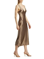 Savannah Silk Satin V-Neck Midi-Dress