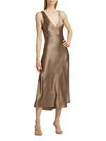Savannah Silk Satin V-Neck Midi-Dress