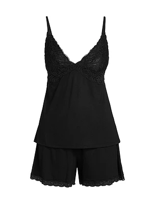 Feathers 2-Piece Lace-Trimmed Pajama Set
