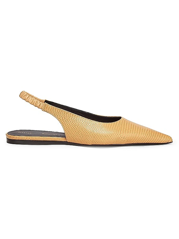 Spike Snake-Embossed Leather Slingback Flats
