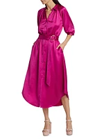 Janiyah Satin Belted Midi-Shirtdress