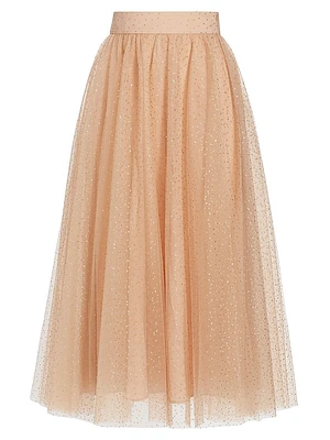 Metallic-Dot Tulle Midi-Skirt