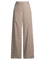 Freda Glen Check Cotton-Linen Wide-Leg Trousers