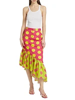 Ruffled Polka Dot Midi-Skirt