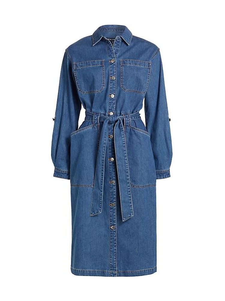 Evelyn Tie-Waist Denim Midi-Dress