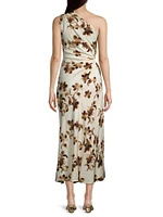 Pauline Blurred Floral One-Shoulder Midi-Dress