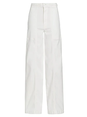 Braided Waistband High-Rise Wide-Leg Jeans