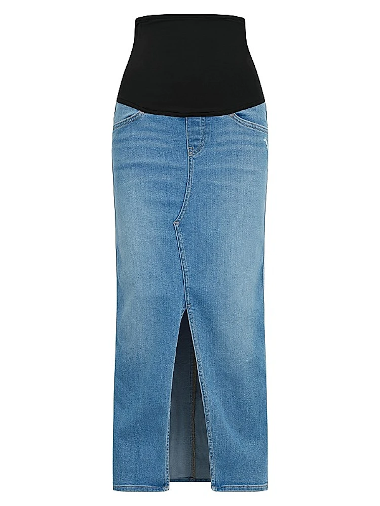 Maternity Belly Band Reconstructed Denim Midi-Skirt