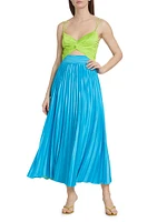 Silas Pleated Colorblocked Midi-Dress