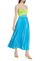 Silas Pleated Colorblocked Midi-Dress