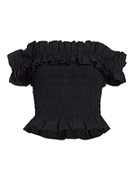 Smocked Off-The-Shoulder Crop Top