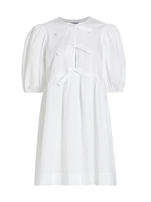 Poplin Bow Short-Sleeve Minidress