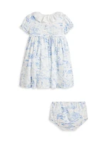 Baby Girl's Linen Smocked Toile Dress