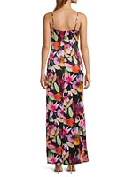 Floral Ruched Sateen Column Gown