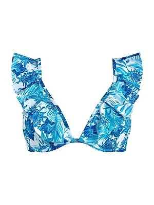 Tahiti Flowers Ruffled Bikini Top