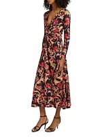 Leafy Twist-Front Midi-Dress