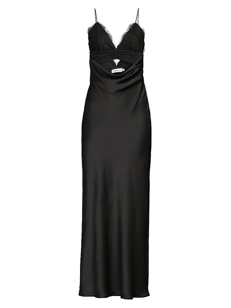 Maxxy Satin Slip Cut-Out Maxi Dress