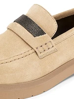 Monili-Beaded Suede Penny Loafers