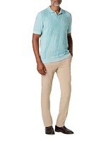 Palm-Print Johnny Collar Short-Sleeve Polo Sweater