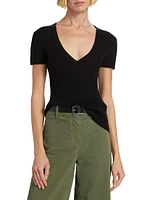 Italia Rib-Knit V-Neck Sweater