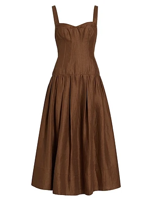 Makenna Linen Corset Midi-Dress