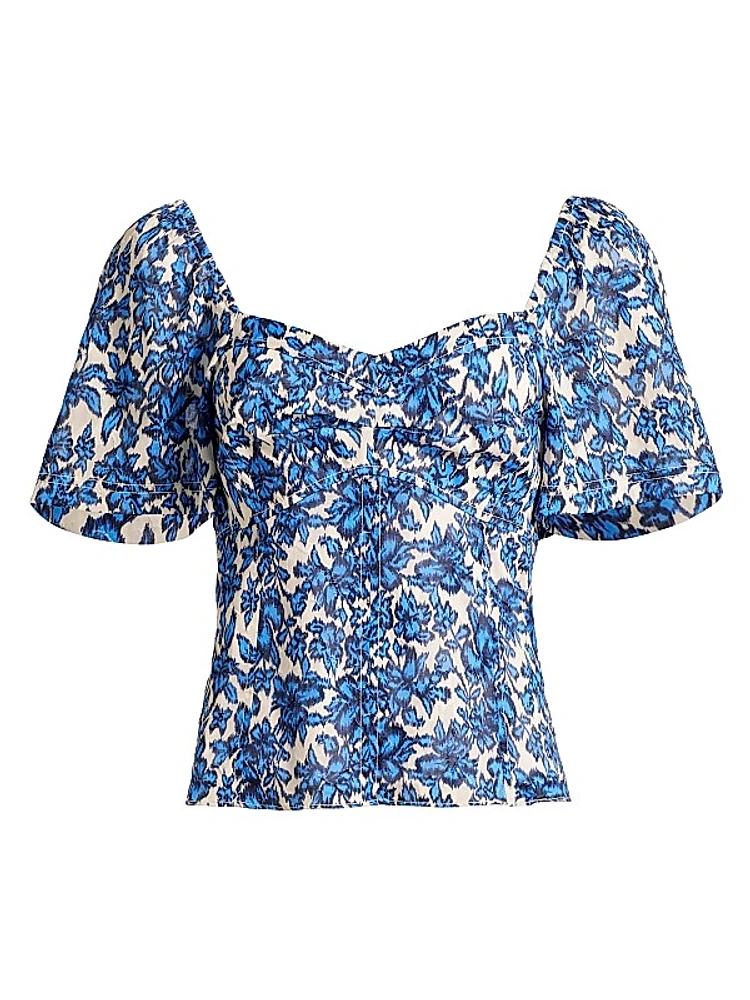 Bleecker Floral Flutter-Sleeve Blouse