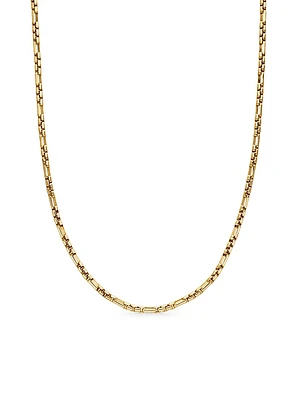 Open Station Box Chain Necklace 18K Yellow Gold, 3MM