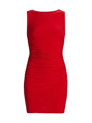 Shirred Round Neck Minidress