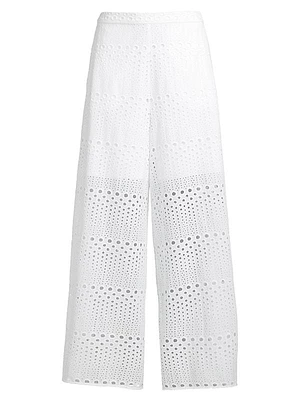 Cotton Eyelet Wide-Leg Pants