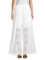 Cotton Eyelet Wide-Leg Pants