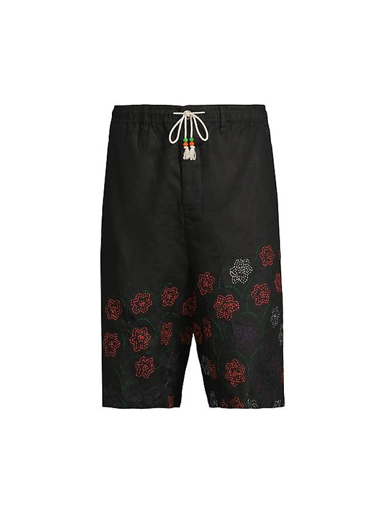 Embroidered Linen Shorts