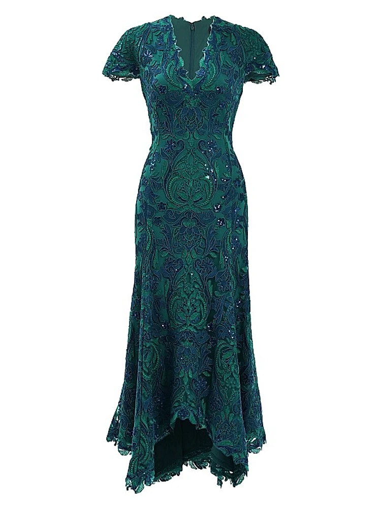 Embroidered Sequined Cocktail Dress