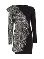 Sequin Ruffled Long-Sleeve Minidress