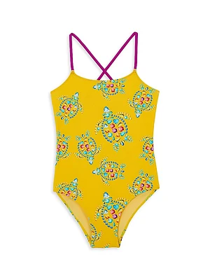 Little Girl's & Vendôme Turtles Jersey One-Piece Swimsuit