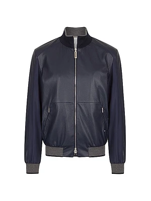 Deerskin Leather and Technical Silk Blouson Jacket