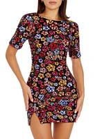 Maddox Floral Sequin-Embellished Body-Con Minidress