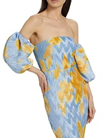 Pleated Off-The-Shoulder Midi-Dress