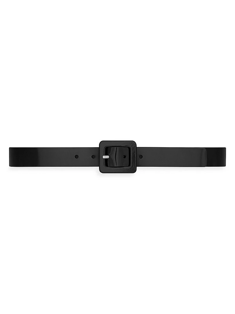 Square Buckle Belt Shiny Leather