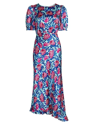 Vida Floral Silk Satin Ankle Dress
