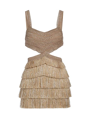 Metallic Fringe & Cut-Out Minidress