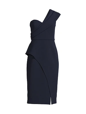 One-Shoulder Crepe Midi-Dress