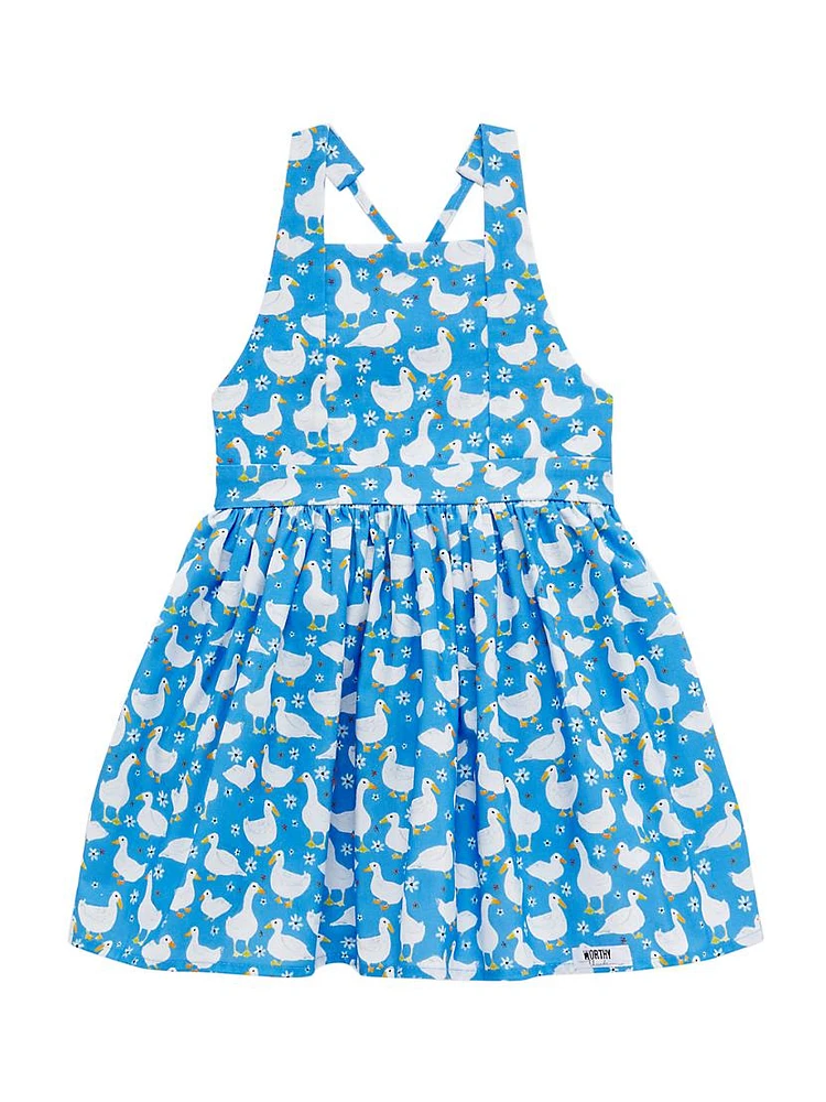 Little Girl's & Duck Cotton Tie-Back Dress