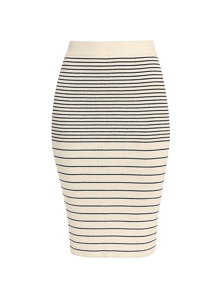 Striped Rib Cotton & Silk Midi-Skirt